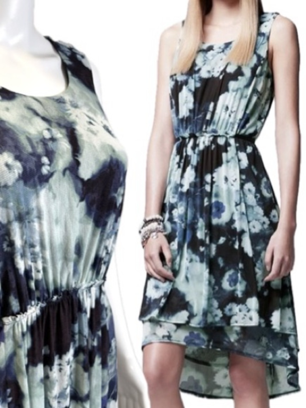 Simply Vera Vera Wang Floral Mesh Watercolor High-Lo Midi Tank Dress Size Small